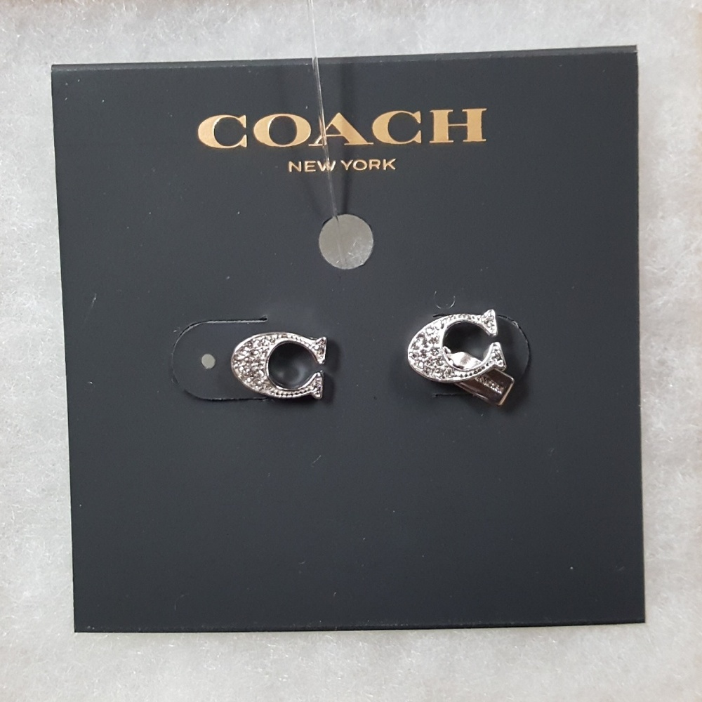 NWT Coach Silver Signature Stud Earrings
